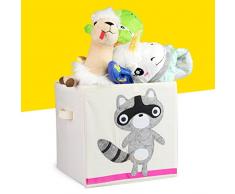 Grinscard Spielzeugkiste im Raccoon Design - ca. 34 x 33 x 33 cm - Spielkiste zur Spielzeug Aufbewahrung