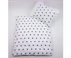 Rawstyle 4 tlg. Set Bezug (Weiß + Sterne Marineblau) für Kinderwagen Garnitur Bettwäsche Decke + Kissen + Füllung