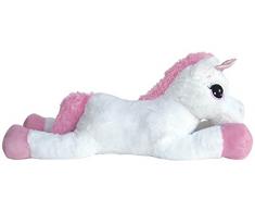 Wagner 9070 - Riesen Plüschtier XXL Plüsch Einhorn - liegend - 110 cm Gross in Weiss-pink