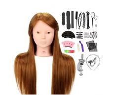 Neverland 24” Übungskopf Trainingsköpf Friseure Frisierkopf 50% Echthaar Perückenkopf Puppenkopf von Flechten Schminken Frisuren Design für Professionelle & Erstbenutzer mit Halter + DIY Zopf Haar Set