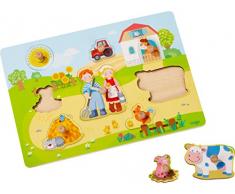 HABA 303769 - Greifpuzzle Auf dem Bauernhof | Holzspielzeug ab 12 Monaten | 8-teiliges Puzzle aus Holz mit buntem Bauernhofmotiv | Puzzleteile mit großen Knöpfen zum Greifen