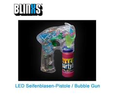 BLINXS LED Seifenblasen-Pistole / Bubble Shooter - transparent - Multicolor - inklusive Seifenblasen-Flüssigkeit und wechselbaren Batterien - für Party Fasching und Events