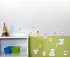15-teiliges Süße Eulen Wandtattoo Set Kinderzimmer Babyzimmer in 3 Größen (2x21x34cm mehrfarbig)