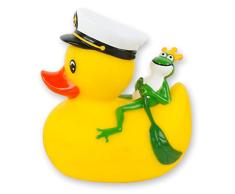 MIK Funshopping Badeente Quietscheente Badewannenspielzeug (Ente Kapitän mit Froschkönig)