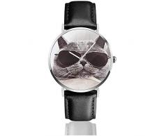 Katzen-Glas-Marionetten-Katzen-Uhr für Mann-Mens-PU-Leder-Uhr-dünne beiläufige Armbanduhr