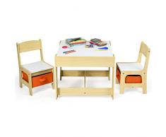 GOPLUS 3tlg. Kindersitzgruppe, 1 Kindertisch mit 2 Stühle, Kindermöbel Set Holz, Sitzgruppe für Kleinkinder, Mädchen und Jungen
