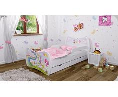 Kinderbett Weiss mit Matratze Bettkasten und Lattenrost - verschiedene Motive DM (Einhorn, 180x90)