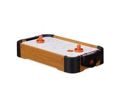 Relaxdays Airhockey Tischspiel, Tischairhockey mit Gebläse, Holz-Optik, inklusive Zubehör, B x T: 56 x 31 cm, braun