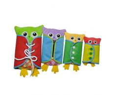 Neuartige Eule Plüsch-Anziehspielzeug, Plüscheulen anzuziehen Puppe Lernspielzeug Frühe pädagogische Kindergarten-Lehrspielzeug für Kleinkinder-Spitze + Knopf + Reißverschluss + Druckknopf (Eulen 4)