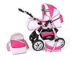 Clamaro 2 in 1 VIP Kombi Kinderwagen aus Aluminium inkl. Soft Babywanne und Sport Buggyaufsatz - Hartgummi Bereifung (Alu) - 58. Weiß / Pink