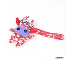 Bunte Stoffkuh mit lila Maul und Knopfaugen als Schlüsselanhänger