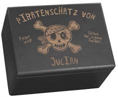 LAUBLUST Große Holzkiste personalisiert mit Piraten-Schatz Gravur - 40x30x24 cm, Schwarz, FSC® | Geschenk-Kiste zum Geburtstag - Aufbewahrungskiste | Spielzeug-Truhe | Erinnerungsbox | Deko-Kasten