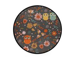 Tier-Teppich mit Eulen-Motiv, rund, rutschfest, weicher Teppich, Yoga, Baby, Kinderspiel, für Schlafzimmer und Wohnzimmer