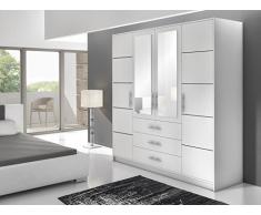 Mirjan24 Drehtürenschrank Bado 4D, Kleiderschrank mit Spiegel, Schubladen und Spiegeltüren, Elegantes Schlafzimmer Schrank, Jugendzimmer (Weiß)