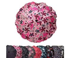 BAMBINIWELT Sonnenschirm für Kinderwagen SCHWARZ ROT BLAU GRAU etc. Ø68cm UV-Schutz50+ Schirm Sonnensegel Sonnenschutz (Rosa/Rosa Blumen)