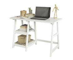 SoBuy FWT16-W Schreibtisch mit 2 Ablagen Tisch Computertisch Kinderschreibtisch Bürotisch weiß BHT ca.: 112x76x50cm