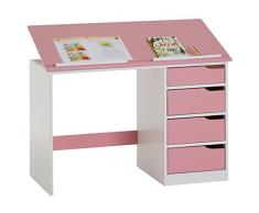 IDIMEX Kinderschreibtisch Emma, Jugendschreibtisch Schülerschreibtisch, Kiefer massiv, weiß/rosa, Platte neigungsverstellbar