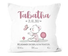 SpecialMe® personalisierbares Kissen zur Geburt, Geburtskissen für Mädchen, Namenskissen Geschenk Geburt Baby, Kissen-Bezug ohne Füllung weiß Unisize