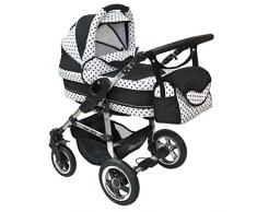 Kombi Kinderwagen X6 - 3 in 1 - Kombikinderwagen Buggy schwarz-weiße Punkte