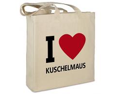 Stofftasche mit Namen Kuschelmaus - Motiv I Love - Farbe beige - Stoffbeutel, Jutebeutel, Einkaufstasche, Beutel