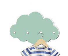 Kindsblick ® Wolkengarderobe in mintgrün - Garderobe mit 4 Kleiderhaken für Kinder - Wunderschöne Deko für jedes Kinderzimmer - Maße (38 x 25 x 1 cm)