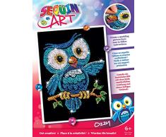 MAMMUT 8011403 - Sequin Art Paillettenbild Eule, Steckbild, Komplettset mit Styropor-Rahmen, Bildvorlage, Pailletten, Steckstiften, Anleitung, Bastelset für Kinder ab 6 Jahre