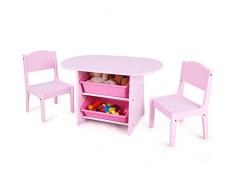 DREAMADE Kindersitzgruppe 3 TLG, Kinder Sitzgruppe aus Holz, Kindermöbel Kinderstuhl & Tisch, Kindersitz Set Kindertisch mit Ablagefläche, Rosa