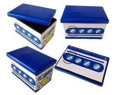 GMMH Hocker 49 x 31 x 31 cm Faltbarer Original Spielzeugbox Spielzeugtruhe Spielzeugkiste AufbewahrungsboxSitzhocker faltbar (Blue Bus)