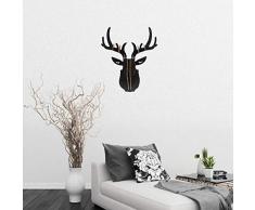 Vosarea Holz Hacken Hirschkopf Form Wand Dekoration Schmuckhalter Steckpuzzle Haus Zimmer Dekor (Schwarz)