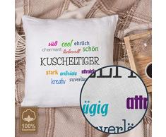 printplanet Kopfkissen mit Namen Kuscheltiger - Motiv Positive Eigenschaften, 40 cm, 100% Baumwolle, Kuschelkissen, Liebeskissen, Namenskissen, Geschenkidee