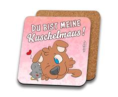 INWIEDU - Untersetzer Pilapets Hund Caruso mit Spruch: Du bist Meine Kuschelmaus! - MDF mit Kork Rückseite - Größe 95 x 95 x 3 mm