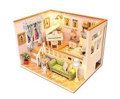 Puppenhaus Aus Holz,DIY Puppenvilla Puppen Haus Miniatur Cottage Inklusive MöBel + LED Licht + Staubschutzhaube Kreative Dekoration Urlaub Geburtstag Geschenk FüR MäDchen