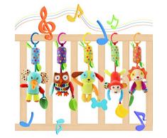 Lanero Baby Spielzeug 5 Packs Kinderwagen Spielzeug Kinderbett Anhänge Cartoon Tier hängen Rassel Kleinkind Spielzeug weiche Flock Stoff mit Klingel Glocke