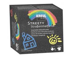 Kreul 43100 - Streety Straßenmalfarbe Starter Set, 4 Farben á 200 ml, abwaschbare Flüssigkreide zum Malen mit Pinsel oder Roller, flüssige Straßenmalkreide, vegan, dermatologisch getestet, auswaschbar