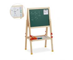Relaxdays Standtafel Kinder, höhenverstellbar & magnetisch, Holz, Whiteboard & Kreidetafel, 81-104 x 45 x 42 cm, Natur