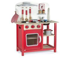 Leomark Classic Spielküche aus Holz - Farbe Rot - Kinderküche mit Zubehör, Holzküchemit Waschbecken, Pfanne, Backofen, Kochtopf, Küchenhelfern, Uhr, Funktionale Bunte Spielzeug, für Mädchen und Jungen, Höhe 75 cm