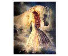 QHYH DIY Ölgemäldefür Mädchen mit Pferd Malen nach Zahlen Acrylmalerei Kit für Kinder & Erwachsene Home Dekorieren Geschenk 16x20inch