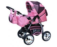 Lux4Kids King Kombikinderwagen (Regenschutz, Moskitonetz, Getränketablett, Matratze, Wickelunterlage) 62 Rosa & Rosa Punkte