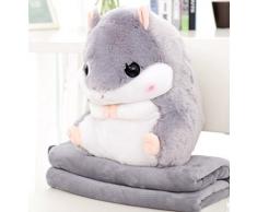 YunNasi 2 in 1 Schöner und Niedlich Plüschtier Hamster kissen mit Fleece Blanket Super Witziges und Süßes Geschenk für Kinder und Freundin 50cmX30cm (Grau)