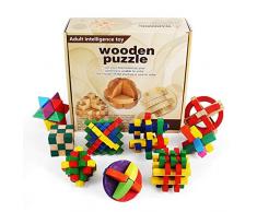 Chonor 9 Stück 3D Puzzle Brainteaser Denkspiel Set, Klassisch Holzspielzeug Knobelspiel Geduldspiel Intelligenz Pädagigisches Gehirntraining Spielzeug Logikspiel aus Holz für Kinder und Erwachsene #2
