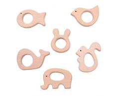 6 stück Baby Beißring Spielzeug Hölzern Ring Anhänger Kleiner Vogel Fisch Wal Elefant Eichhörnchen Kaninchenkopf Sensorisches Spielzeug