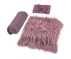 ZOYLINK ZOYLINK Newborn Wrap, 3 Stücke Baby Decke Haarband DIY Newborn Shooting Requisiten Accessoires Foto Requisiten Baby Teppich Knit Wrap für Baby Fotografie Taufe Fotoshootings (purple, Medium)