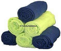 Family-Kollektion 6er Pack Mullwindeln bunt I hautfreundliches & angenehm weiches Schmuse-Tuch I Spucktücher Baby aus 100% Baumwolle I 6 Stück Baumwoll-Tücher 70 x 80 cm (Grün/Dunkelblau)