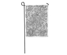 Gartenfahnenmuster für Malbuch Ethnische Blumen Retro Doodle Tribal Black Home Yard Haus Dekor Barnner Outdoor Stand 12.5 x 18 Flagge