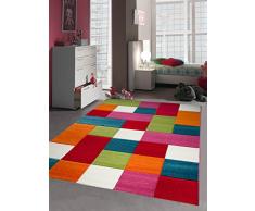 CARPETIA Kinderteppich Spielteppich Kinderzimmer Teppich Karo bunt türkis orange Weiss rot pink Größe 120x170 cm