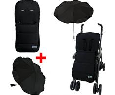 Kinderwagen / Buggy Sommer-SET (Sommerfußsack + Sonnenschirm) Wasser- und Windabweisend (SCHWARZ)