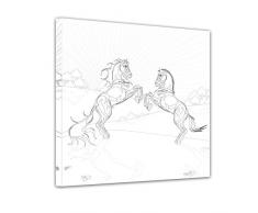 Bilderdepot24 springende Pferde - Ausmalbild auf Leinwand, aufgespannt auf Rahmen - Quadrat-Format - 60x60 cm