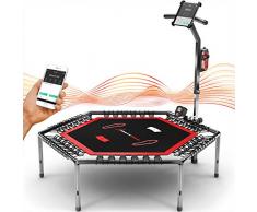 Messe-Neuheit 2020! Smart Fitness Trampolin, inkl. Pulsgurt, Trainings-Video, TÜV/GS, Sprungzähler & APP, klappbar, Haltegriff verstellbar, Handy- & Flaschenhalterung, HTX100 Indoor Jumping Workout