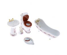 Homyl 1/12 Puppenhaus Badezimmer Puppenmöbel aus Keramik ( Badewanne + Waschbecken + Toilette + Spiegel + Bürste )