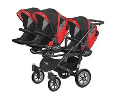Kinderwagen für Drillinge Säugling und ältere Zwillinge 1 Gondel 3 Sportsitze Trippy Kinderwagen 2in1 schwarzer Rahmen (schwarz rot 03)